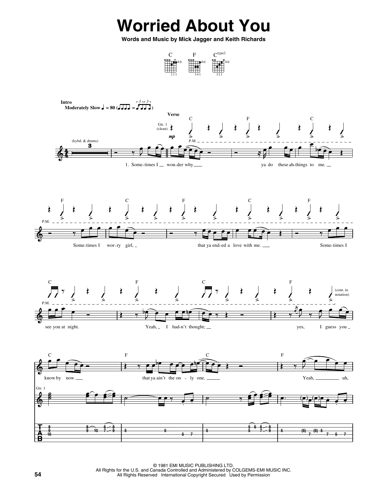 Learn to play The Rolling Stones Worried About You sheet music for Guitar Tab in minutes. Price: 7.8900$ The Rolling Stones Worried About You sheet music notes and chords arranged for Guitar Tab