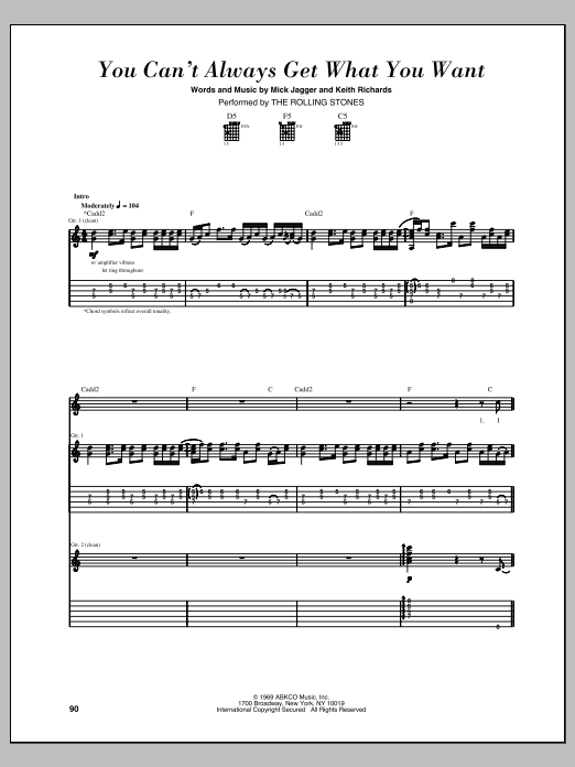 The Rolling Stones You Can't Always Get What You Want sheet music notes and chords. Download Printable PDF.