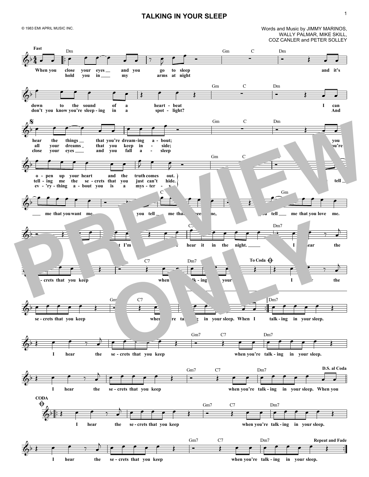 The Romantics Talking In Your Sleep sheet music notes and chords. Download Printable PDF.