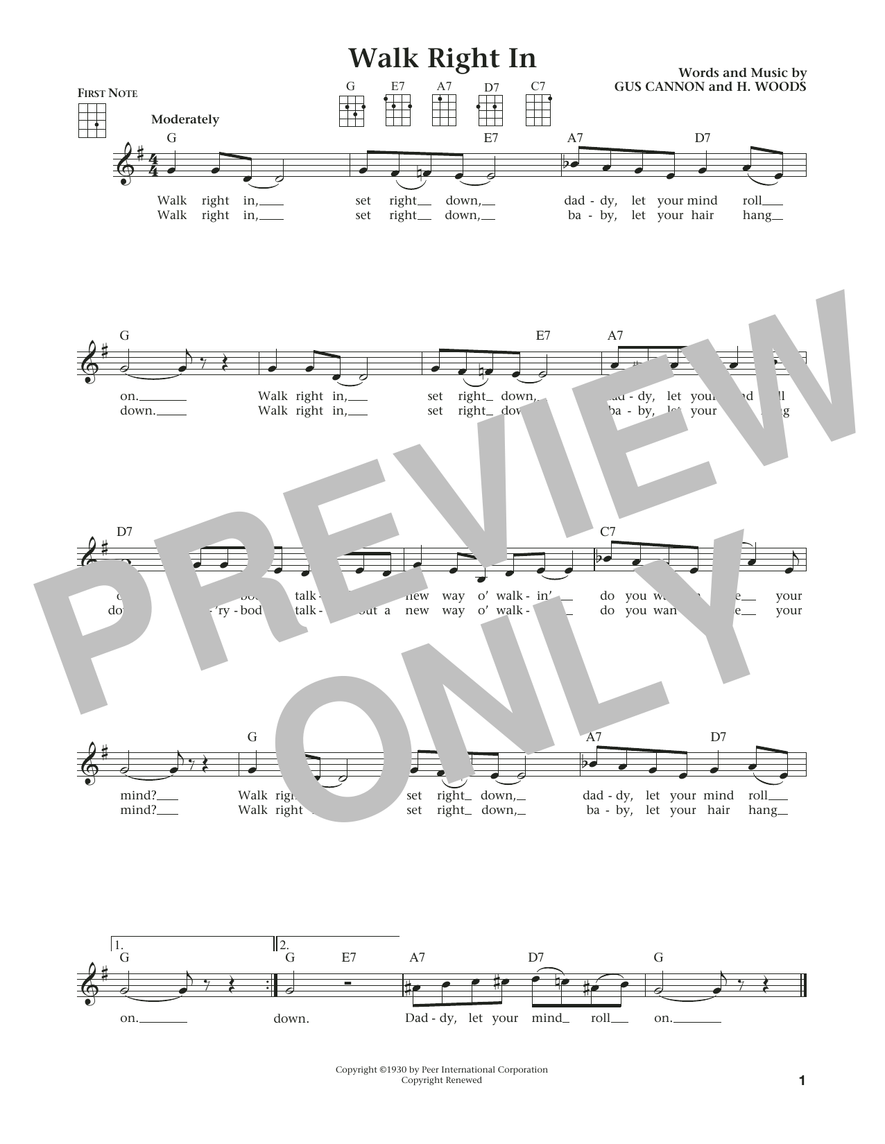 Learn to play The Rooftop Singers Walk Right In (from The Daily Ukulele) (arr. Liz and Jim Beloff) sheet music for Ukulele in minutes. Price: 5.9900$ The Rooftop Singers Walk Right In (from The Daily Ukulele) (arr. Liz and Jim Beloff) sheet music notes and chords arranged for Ukulele