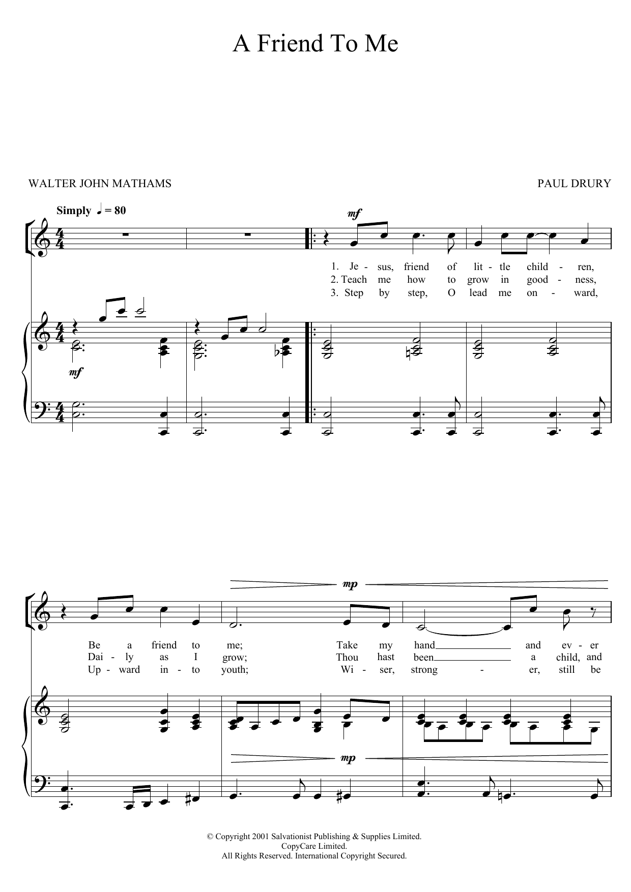 Learn to play The Salvation Army A Friend To Me sheet music for Piano, Vocal & Guitar Chords in minutes. Price: 7.8900$ The Salvation Army A Friend To Me sheet music notes and chords arranged for Piano, Vocal & Guitar Chords