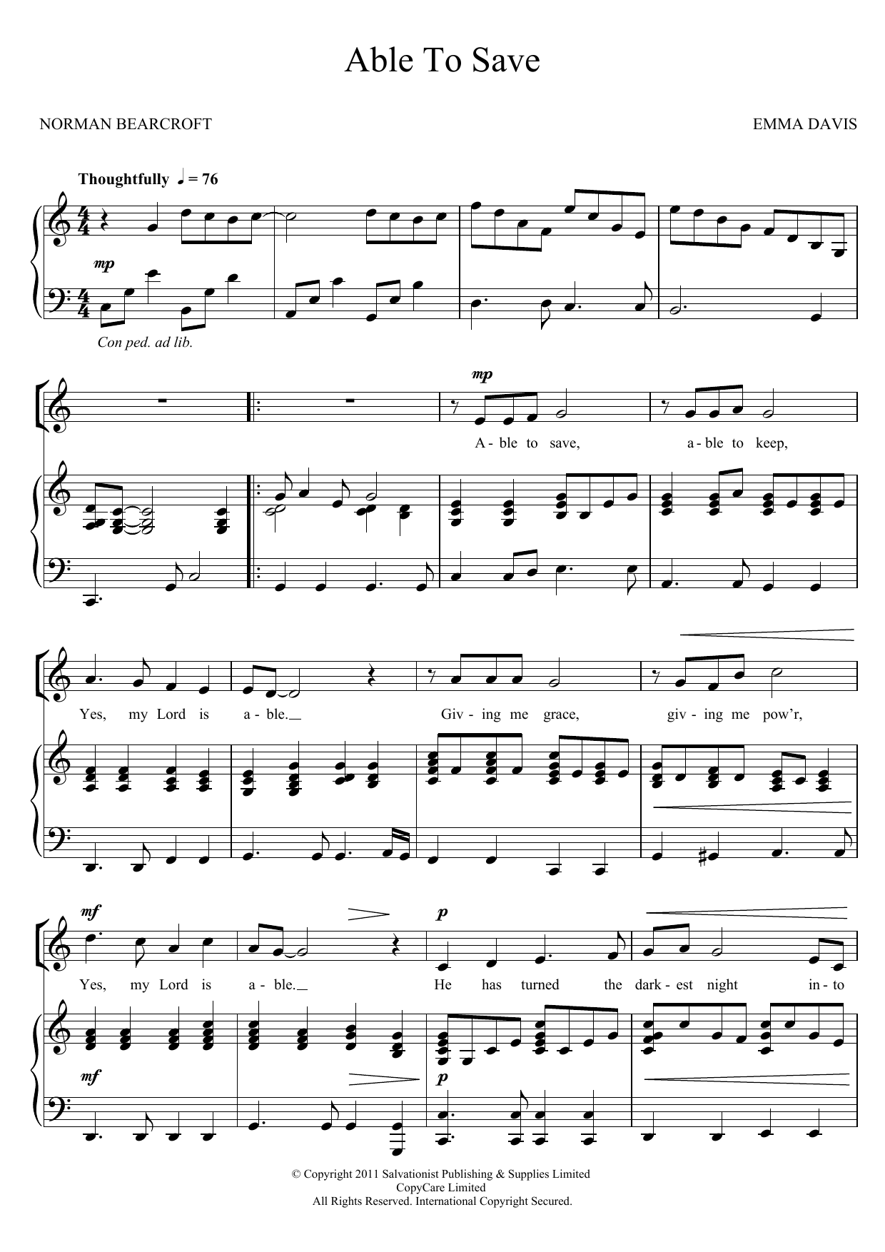 Learn to play The Salvation Army Able To Save sheet music for Piano, Vocal & Guitar Chords in minutes. Price: 7.8900$ The Salvation Army Able To Save sheet music notes and chords arranged for Piano, Vocal & Guitar Chords