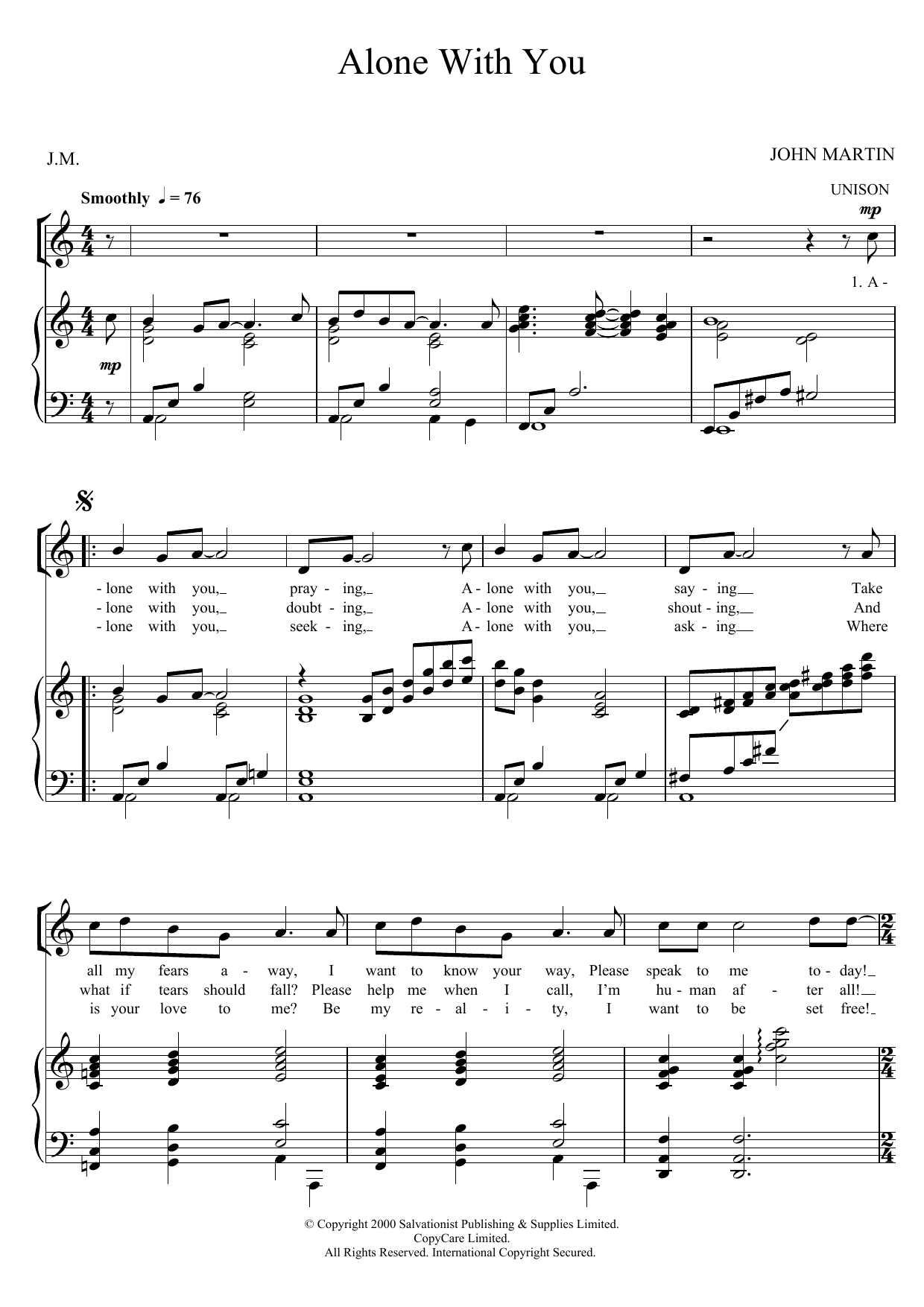 Learn to play The Salvation Army Alone With You sheet music for Piano, Vocal & Guitar Chords in minutes. Price: 7.8900$ The Salvation Army Alone With You sheet music notes and chords arranged for Piano, Vocal & Guitar Chords