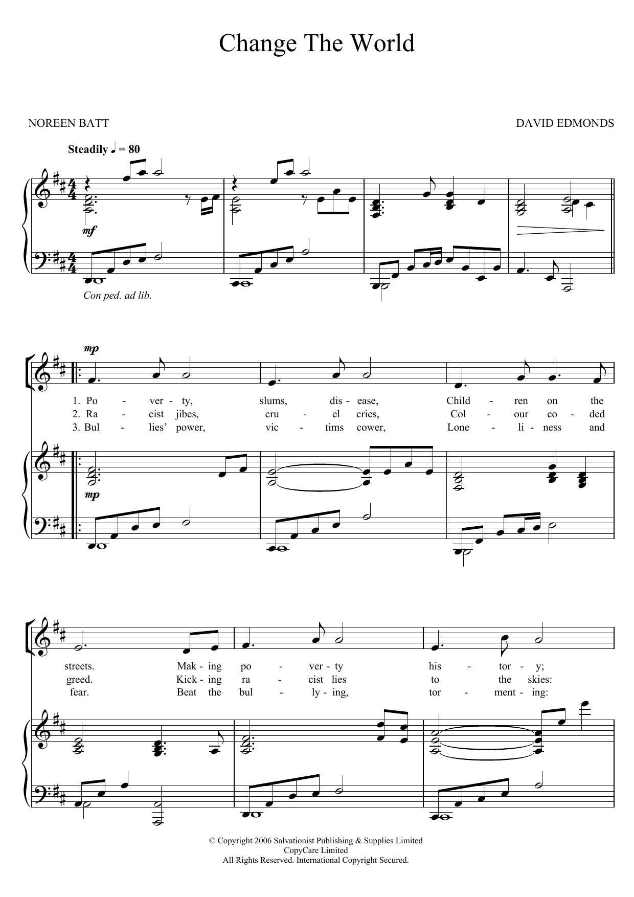 Learn to play The Salvation Army Change The World sheet music for Piano, Vocal & Guitar Chords in minutes. Price: 7.8900$ The Salvation Army Change The World sheet music notes and chords arranged for Piano, Vocal & Guitar Chords