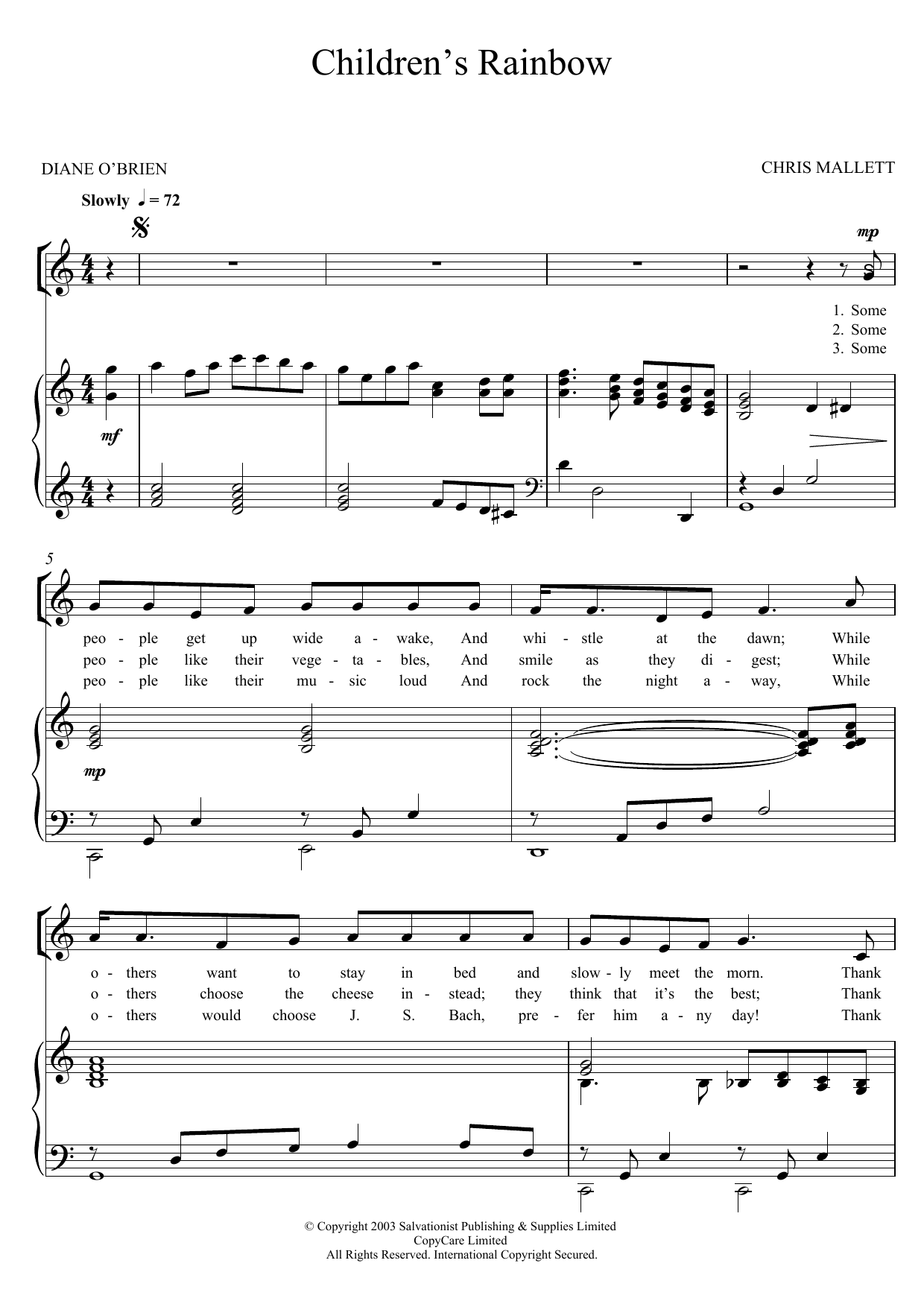 Learn to play The Salvation Army Children's Rainbow sheet music for Piano, Vocal & Guitar Chords in minutes. Price: 7.8900$ The Salvation Army Children's Rainbow sheet music notes and chords arranged for Piano, Vocal & Guitar Chords
