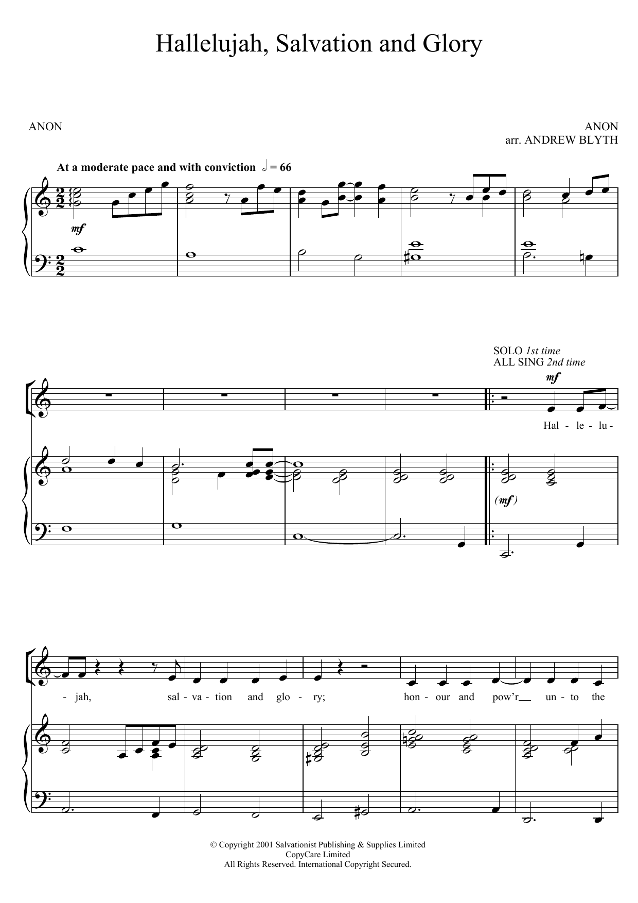 The Salvation Army Hallelujah, Salvation And Glory sheet music notes and chords. Download Printable PDF.