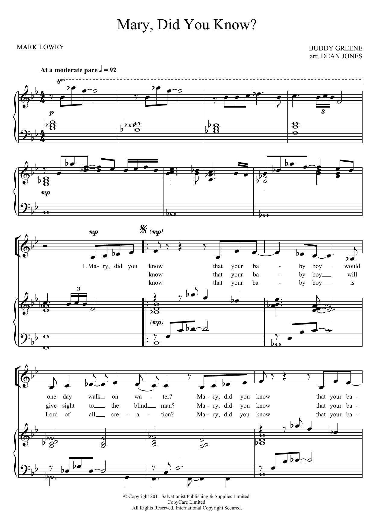 The Salvation Army Mary, Did You Know? sheet music notes and chords. Download Printable PDF.