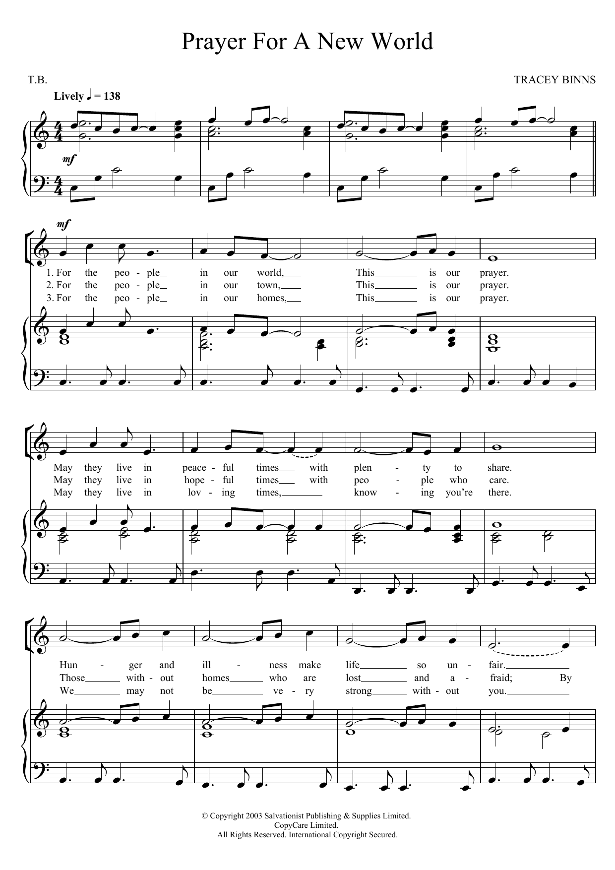 Learn to play The Salvation Army Prayer For A New World sheet music for Piano, Vocal & Guitar Chords in minutes. Price: 7.8900$ The Salvation Army Prayer For A New World sheet music notes and chords arranged for Piano, Vocal & Guitar Chords