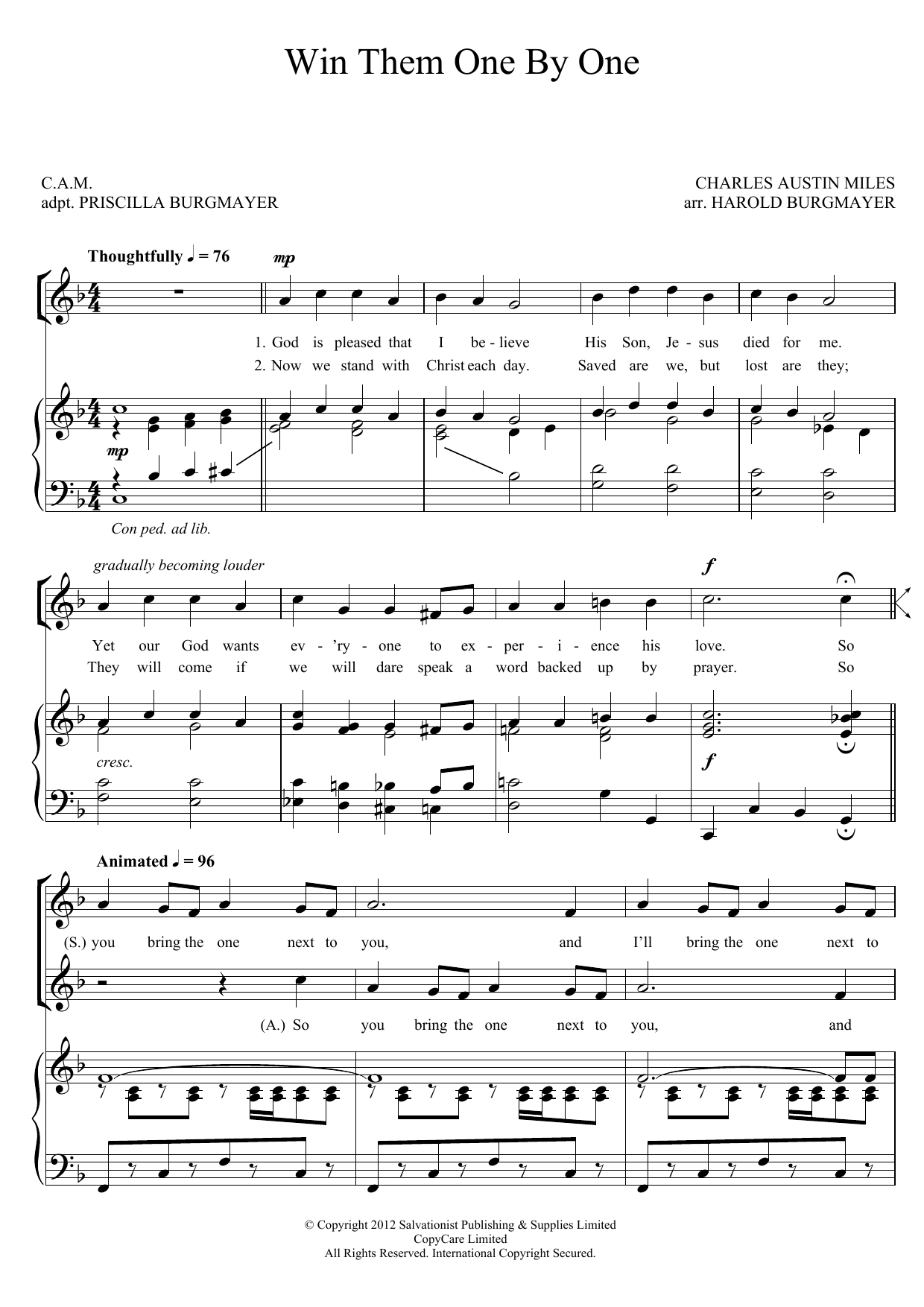 Learn to play The Salvation Army Win Them One By One sheet music for Piano, Vocal & Guitar Chords in minutes. Price: 7.8900$ The Salvation Army Win Them One By One sheet music notes and chords arranged for Piano, Vocal & Guitar Chords