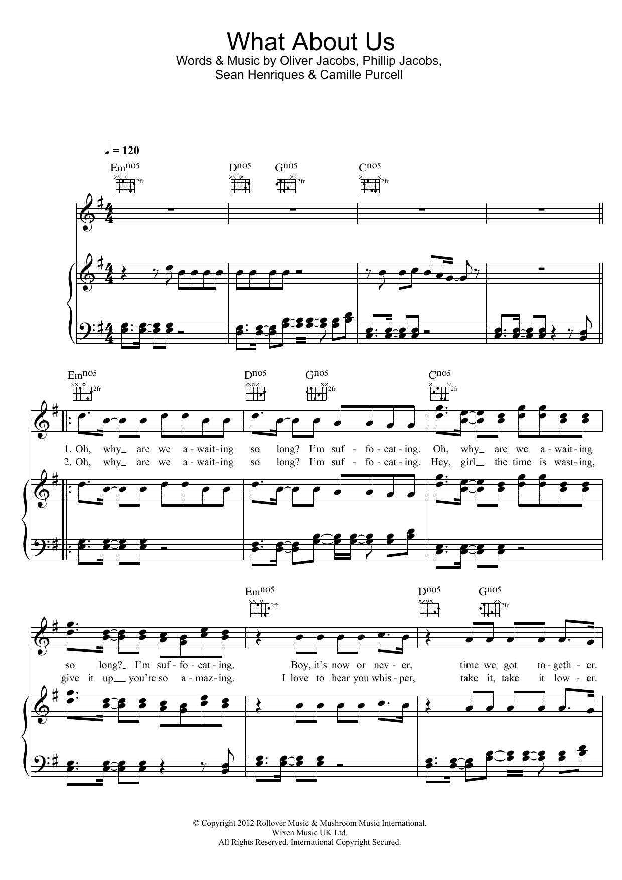 The Saturdays What About Us (feat. Sean Paul) sheet music notes and chords arranged for Piano, Vocal & Guitar Chords