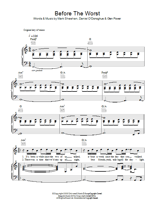 Learn to play The Script Before The Worst sheet music for Piano, Vocal & Guitar Chords in minutes. Price: 7.8900$ The Script Before The Worst sheet music notes and chords arranged for Piano, Vocal & Guitar Chords