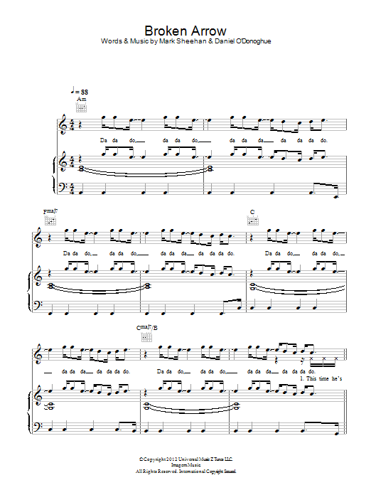 Learn to play The Script Broken Arrow sheet music for Piano, Vocal & Guitar Chords in minutes. Price: 7.8900$ The Script Broken Arrow sheet music notes and chords arranged for Piano, Vocal & Guitar Chords