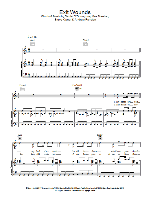 The Script Exit Wounds sheet music notes and chords arranged for Piano, Vocal & Guitar Chords