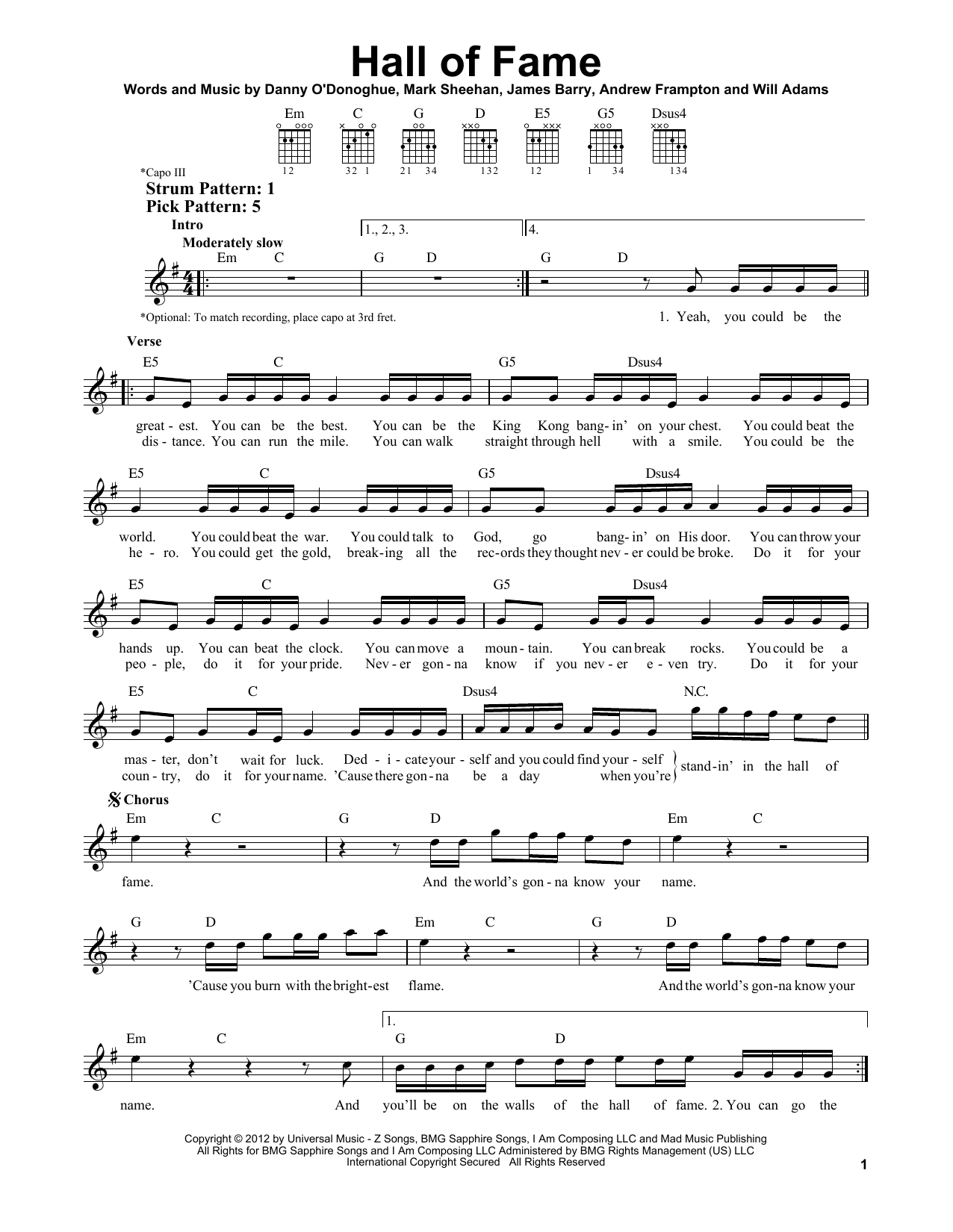 The Script Hall Of Fame (feat. will.i.am) sheet music notes and chords. Download Printable PDF.