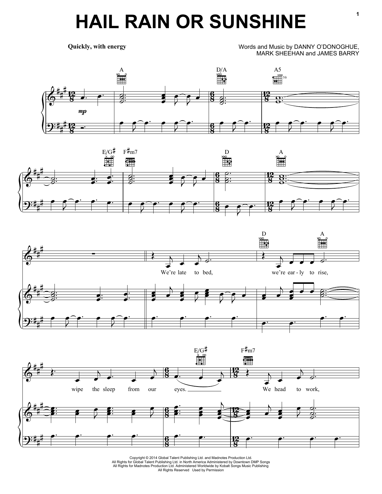 The Script Hail Rain Or Sunshine sheet music notes and chords. Download Printable PDF.