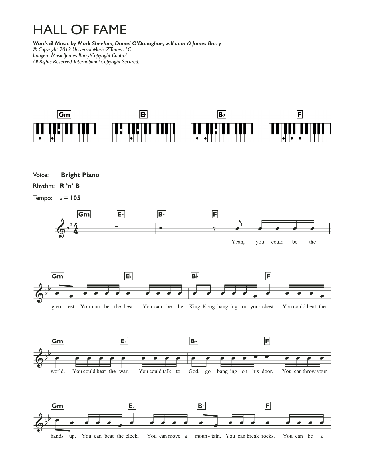 Learn to play The Script Hall Of Fame (feat. will.i.am) sheet music for Piano Chords/Lyrics in minutes. Price: 4.4900$ The Script Hall Of Fame (feat. will.i.am) sheet music notes and chords arranged for Piano Chords/Lyrics