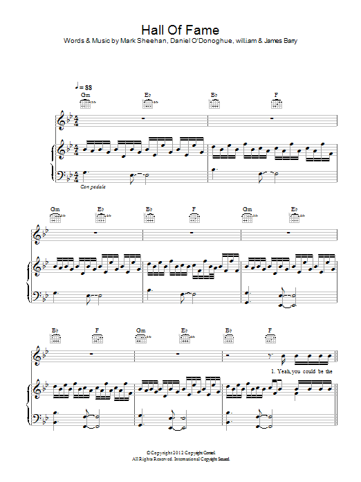 Learn to play The Script Hall Of Fame (feat. will.i.am) sheet music for Piano, Vocal & Guitar Chords in minutes. Price: 7.8900$ The Script Hall Of Fame (feat. will.i.am) sheet music notes and chords arranged for Piano, Vocal & Guitar Chords