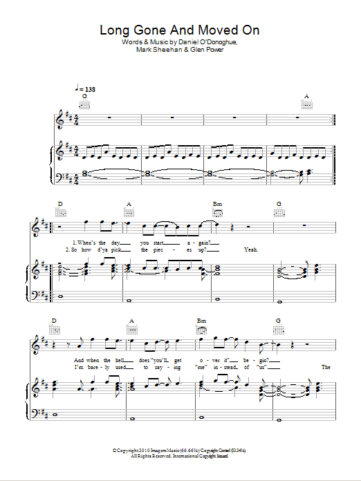 Learn to play The Script Long Gone And Moved On sheet music for Piano, Vocal & Guitar Chords in minutes. Price: 7.8900$ The Script Long Gone And Moved On sheet music notes and chords arranged for Piano, Vocal & Guitar Chords