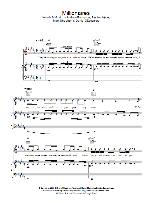 Learn to play The Script Millionaires sheet music for Piano, Vocal & Guitar Chords in minutes. Price: 7.8900$ The Script Millionaires sheet music notes and chords arranged for Piano, Vocal & Guitar Chords