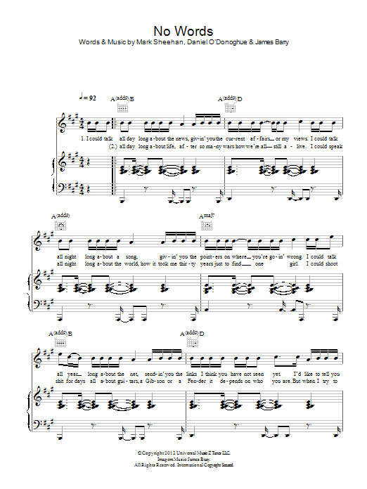 Learn to play The Script No Words sheet music for Piano, Vocal & Guitar Chords in minutes. Price: 7.8900$ The Script No Words sheet music notes and chords arranged for Piano, Vocal & Guitar Chords