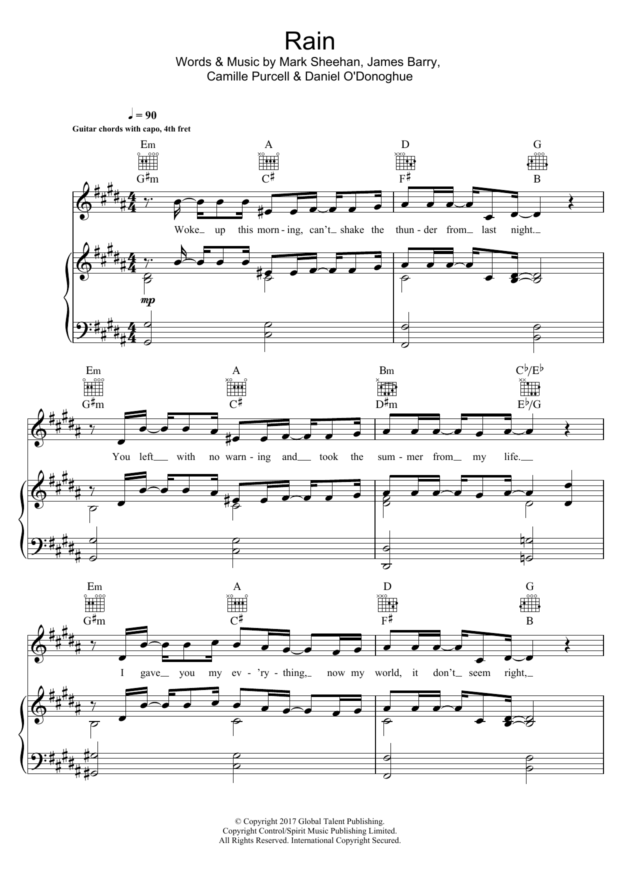 Learn to play The Script Rain sheet music for Piano, Vocal & Guitar Chords in minutes. Price: 7.8900$ The Script Rain sheet music notes and chords arranged for Piano, Vocal & Guitar Chords
