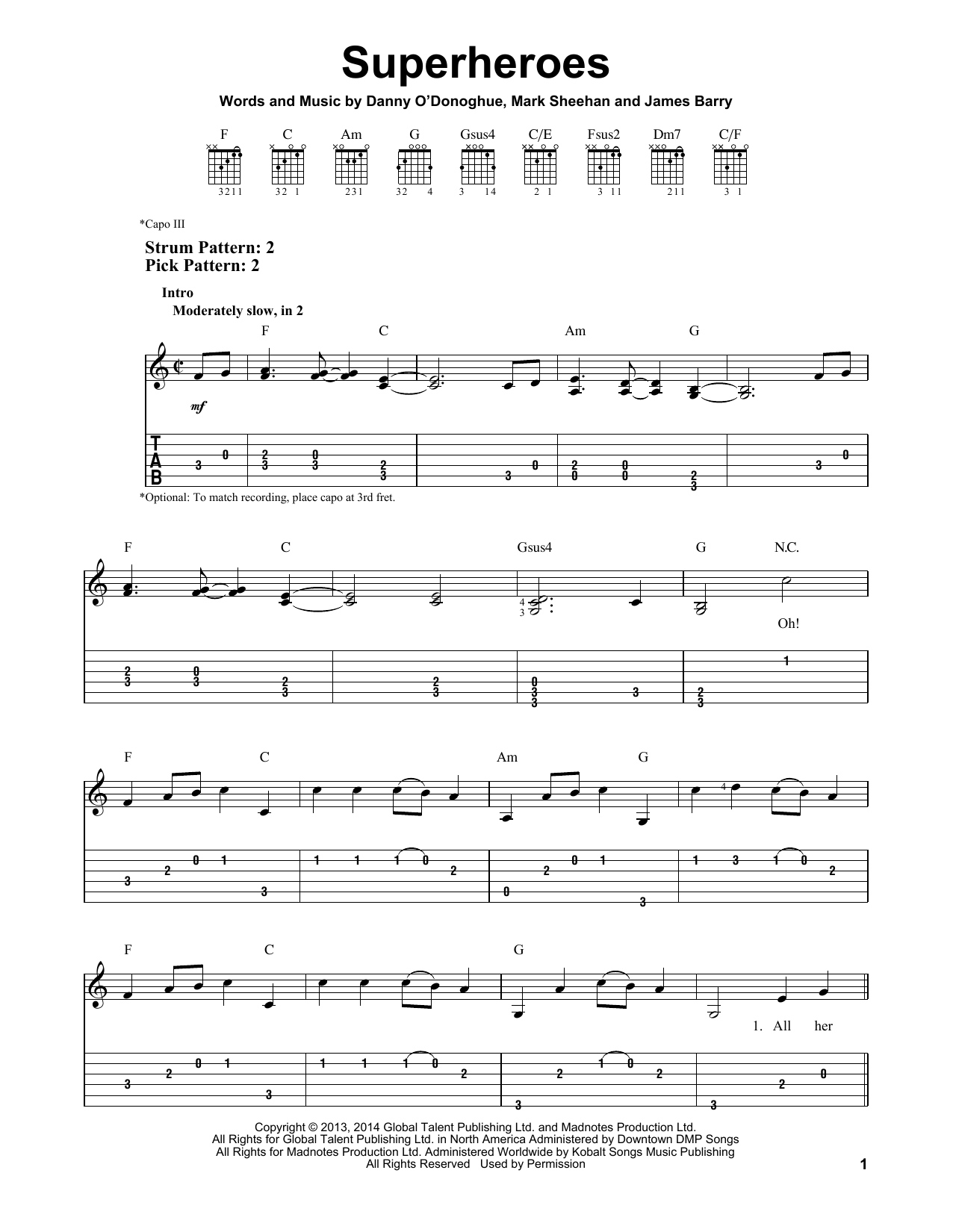 The Script Superheroes sheet music notes and chords. Download Printable PDF.