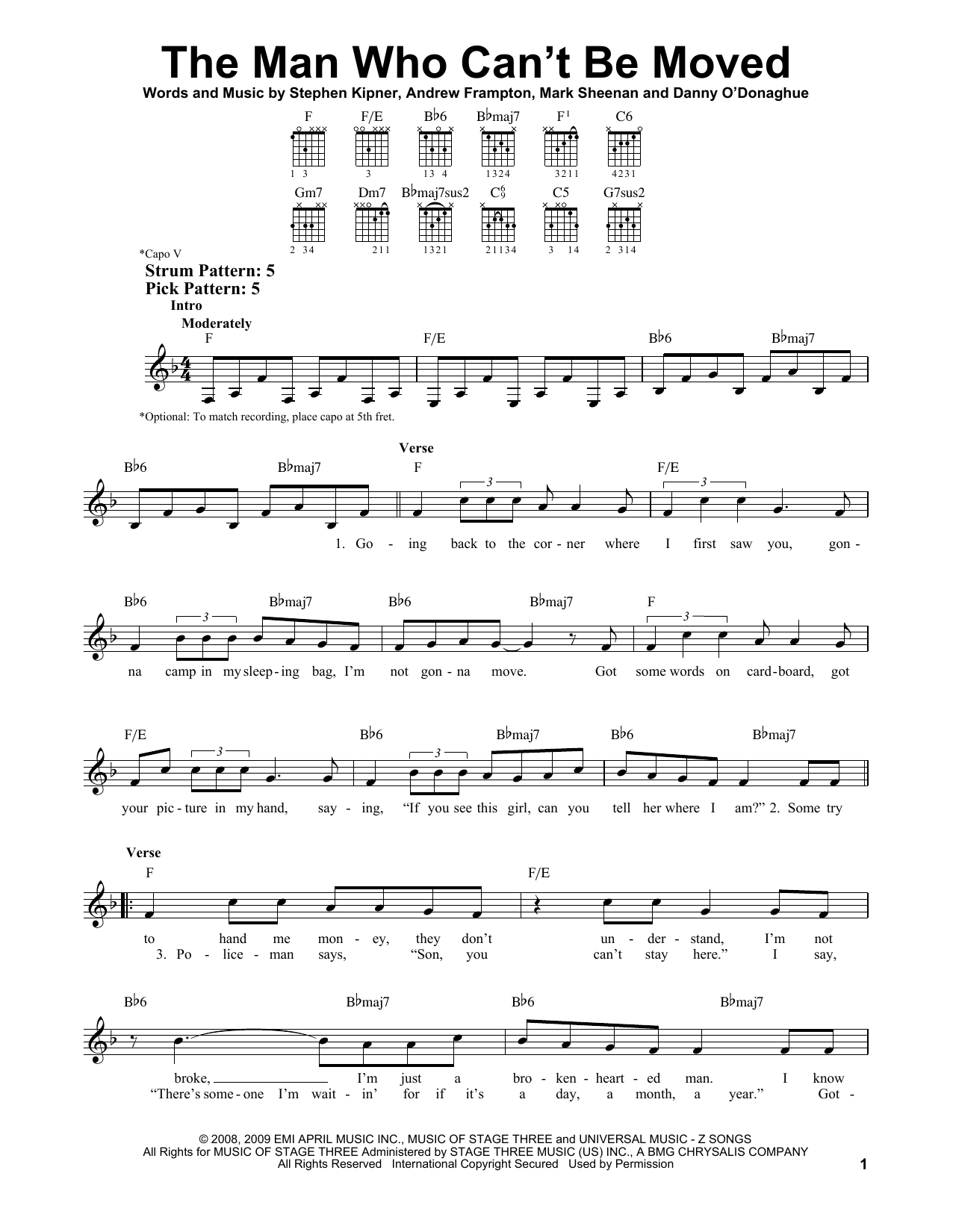 The Script The Man Who Can't Be Moved sheet music notes and chords. Download Printable PDF.