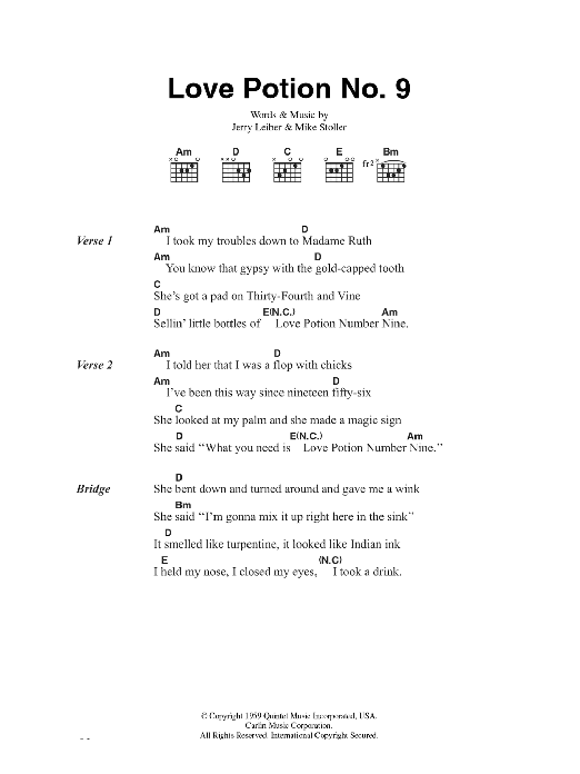 The Searchers Love Potion No 9 sheet music notes and chords. Download Printable PDF.