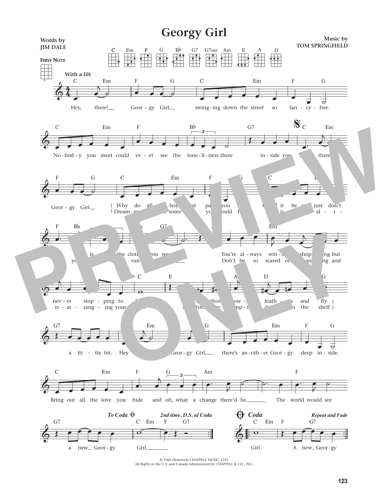 The Seekers Georgy Girl (from The Daily Ukulele) (arr. Jim Beloff) sheet music notes and chords. Download Printable PDF.