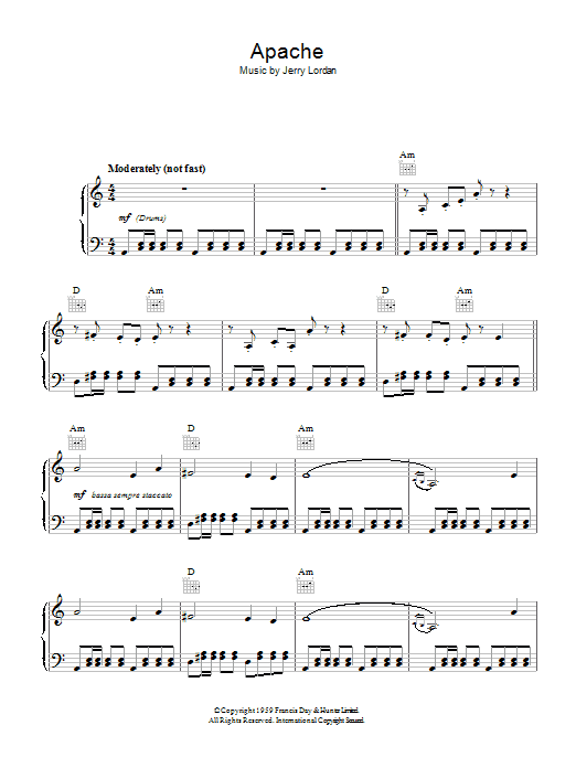 The Shadows Apache sheet music notes and chords. Download Printable PDF.