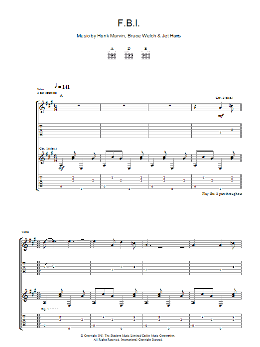 The Shadows F.B.I. sheet music notes and chords. Download Printable PDF.