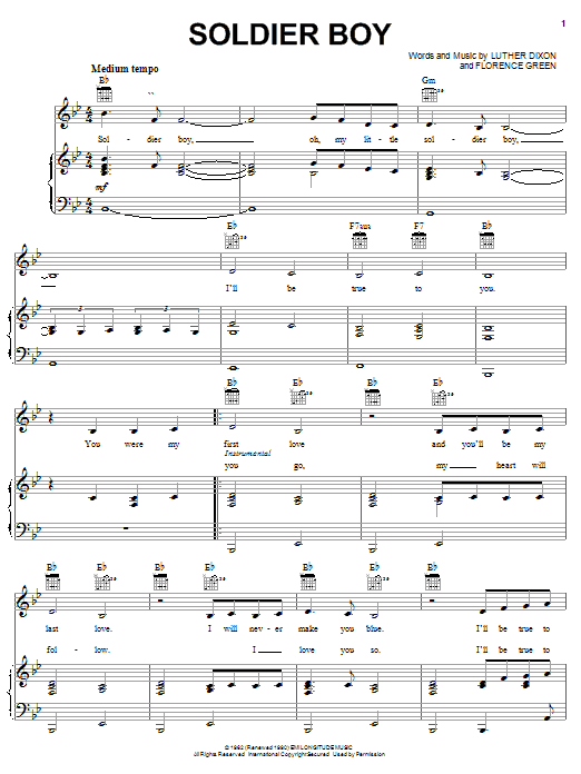 Learn to play The Shirelles Soldier Boy sheet music for Piano, Vocal & Guitar Chords (Right-Hand Melody) in minutes. Price: 7.8900$ The Shirelles Soldier Boy sheet music notes and chords arranged for Piano, Vocal & Guitar Chords (Right-Hand Melody)
