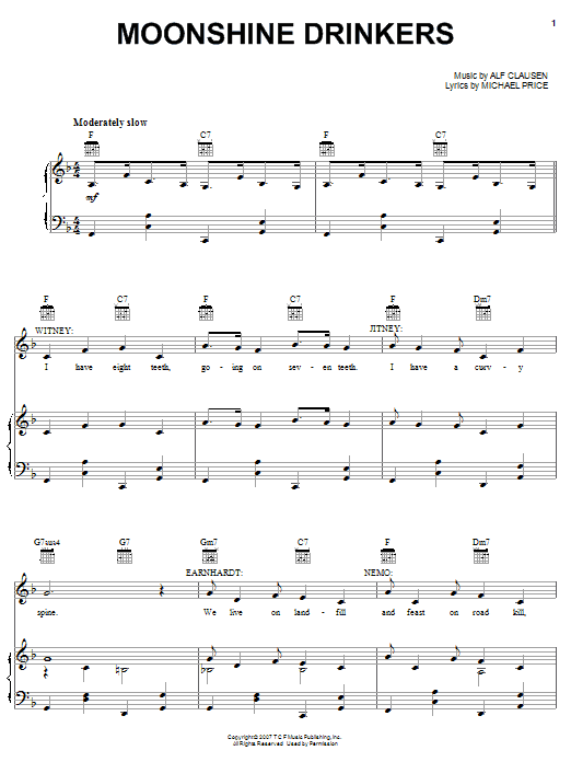 Learn to play The Simpsons Moonshine Drinkers sheet music for Piano, Vocal & Guitar Chords (Right-Hand Melody) in minutes. Price: 7.8900$ The Simpsons Moonshine Drinkers sheet music notes and chords arranged for Piano, Vocal & Guitar Chords (Right-Hand Melody)