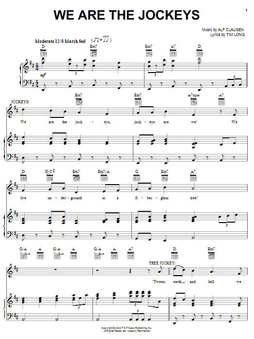 Learn to play The Simpsons We Are The Jockeys sheet music for Piano, Vocal & Guitar Chords (Right-Hand Melody) in minutes. Price: 7.8900$ The Simpsons We Are The Jockeys sheet music notes and chords arranged for Piano, Vocal & Guitar Chords (Right-Hand Melody)
