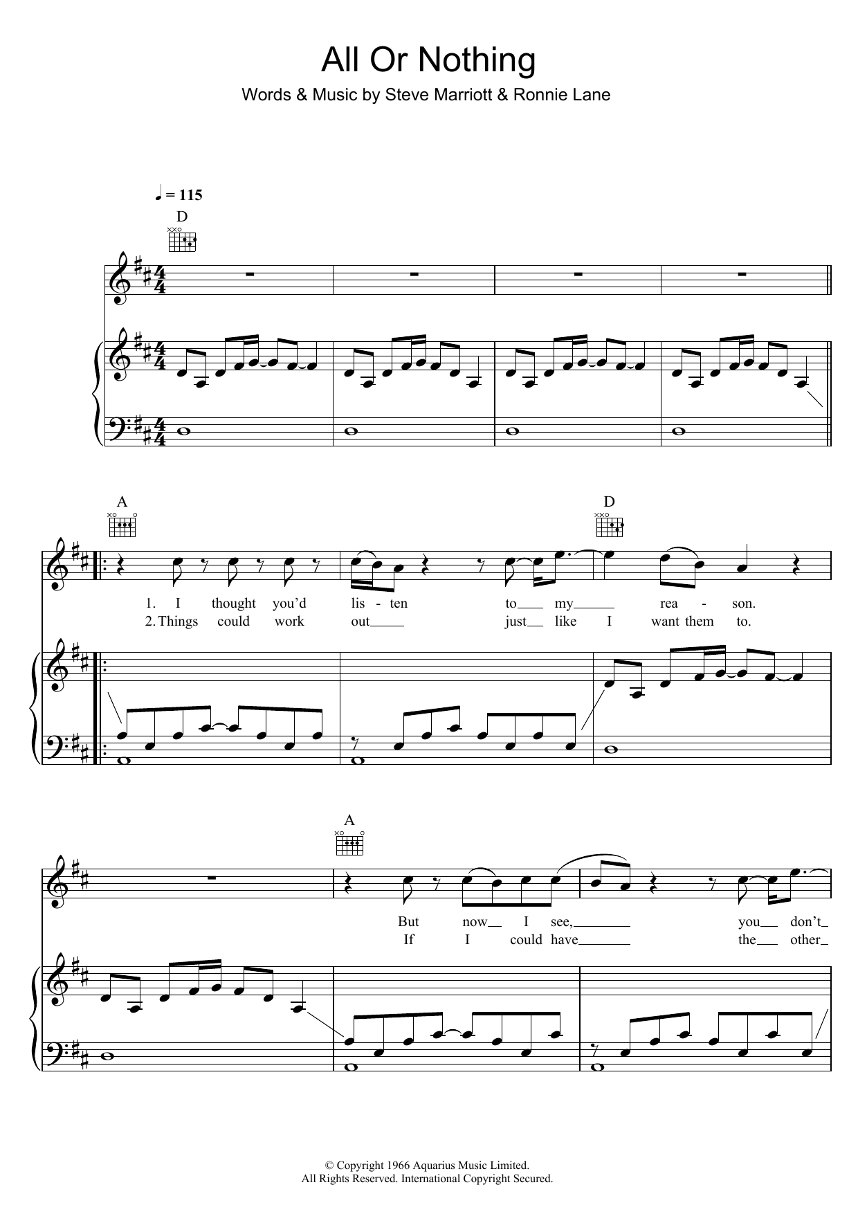 Learn to play The Small Faces All Or Nothing sheet music for Piano, Vocal & Guitar Chords in minutes. Price: 7.8900$ The Small Faces All Or Nothing sheet music notes and chords arranged for Piano, Vocal & Guitar Chords