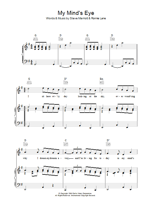 Learn to play The Small Faces My Mind's Eye sheet music for Piano, Vocal & Guitar Chords in minutes. Price: 7.8900$ The Small Faces My Mind's Eye sheet music notes and chords arranged for Piano, Vocal & Guitar Chords
