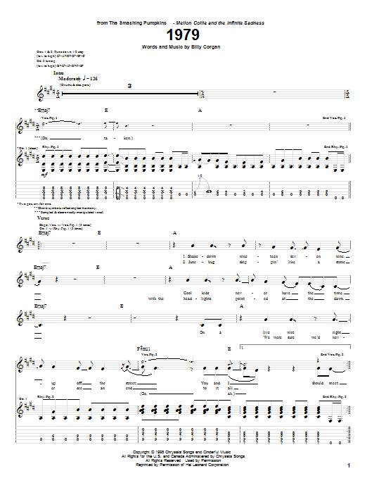 The Smashing Pumpkins 1979 sheet music notes and chords. Download Printable PDF.