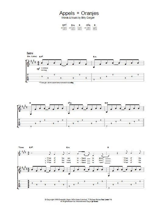 The Smashing Pumpkins Appels + Oranjes sheet music notes and chords arranged for Guitar Tab