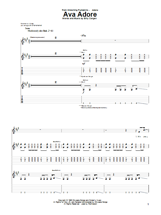 Learn to play The Smashing Pumpkins Ava Adore sheet music for Guitar Tab in minutes. Price: 7.8900$ The Smashing Pumpkins Ava Adore sheet music notes and chords arranged for Guitar Tab
