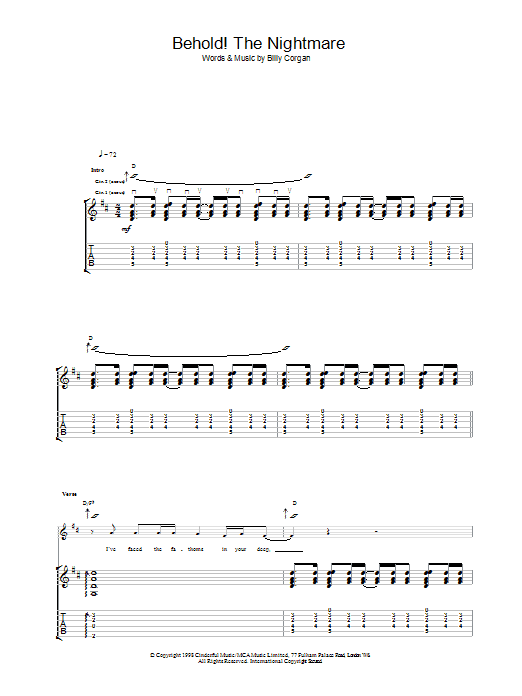 Learn to play The Smashing Pumpkins Behold! The Nightmare sheet music for Guitar Tab in minutes. Price: 7.8900$ The Smashing Pumpkins Behold! The Nightmare sheet music notes and chords arranged for Guitar Tab