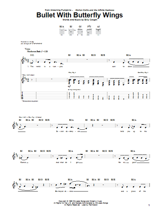 The Smashing Pumpkins Bullet With Butterfly Wings sheet music notes and chords. Download Printable PDF.