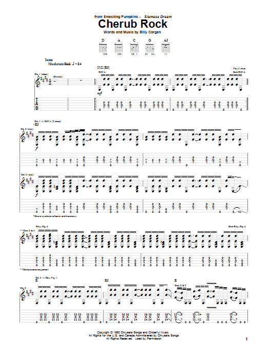 The Smashing Pumpkins Cherub Rock sheet music notes and chords. Download Printable PDF.