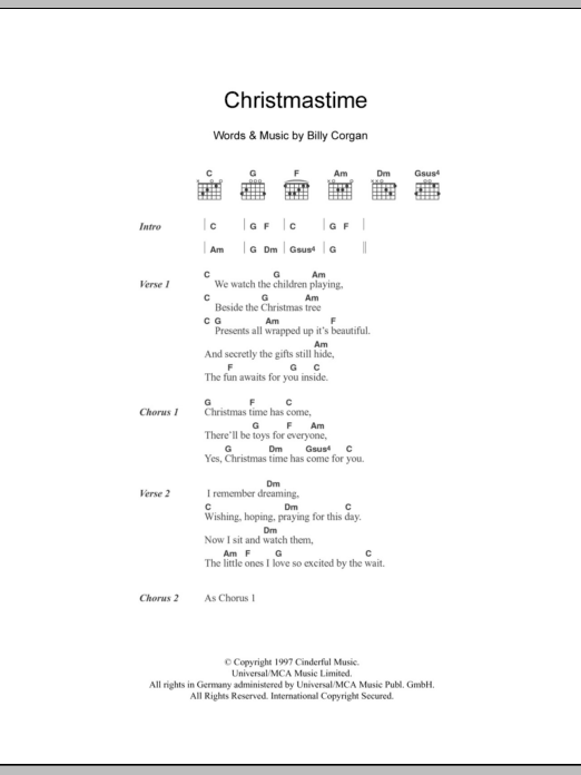 The Smashing Pumpkins Christmastime sheet music notes and chords arranged for Guitar Chords/Lyrics