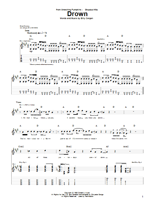 The Smashing Pumpkins Drown sheet music notes and chords. Download Printable PDF.