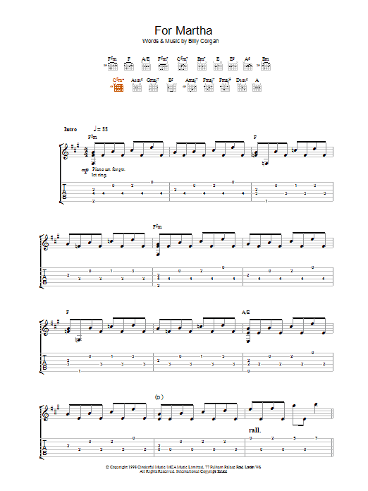 Learn to play The Smashing Pumpkins For Martha sheet music for Guitar Tab in minutes. Price: 7.8900$ The Smashing Pumpkins For Martha sheet music notes and chords arranged for Guitar Tab