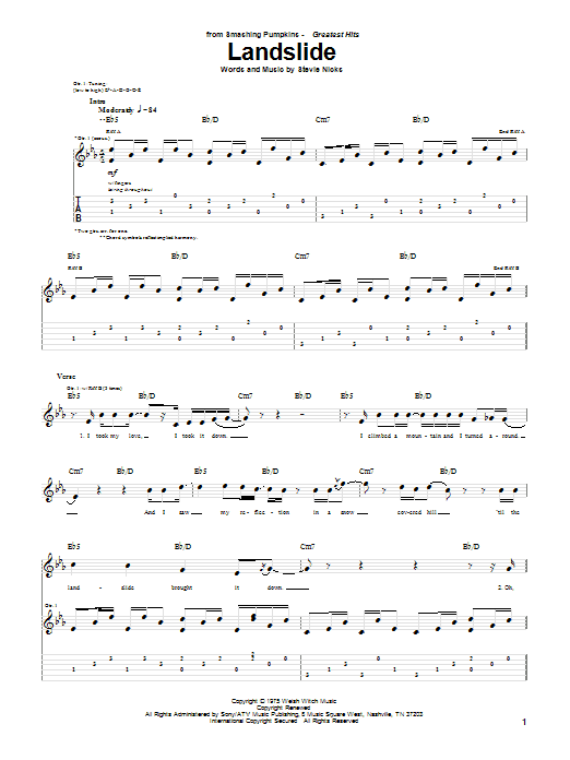 Learn to play The Smashing Pumpkins Landslide sheet music for Guitar Tab in minutes. Price: 7.8900$ The Smashing Pumpkins Landslide sheet music notes and chords arranged for Guitar Tab