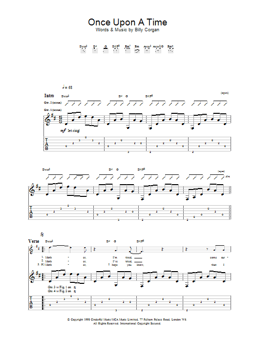 Learn to play The Smashing Pumpkins Once Upon A Time sheet music for Guitar Tab in minutes. Price: 7.8900$ The Smashing Pumpkins Once Upon A Time sheet music notes and chords arranged for Guitar Tab