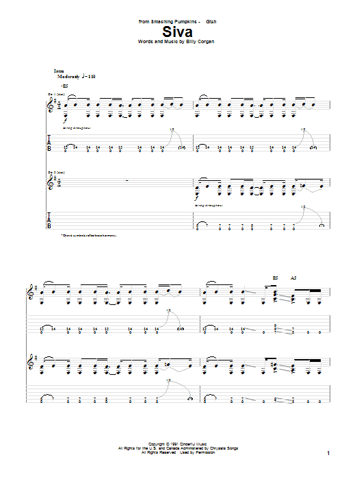 Learn to play The Smashing Pumpkins Siva sheet music for Guitar Tab in minutes. Price: 7.8900$ The Smashing Pumpkins Siva sheet music notes and chords arranged for Guitar Tab