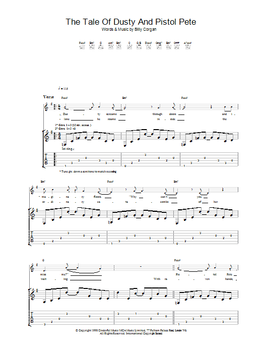 Learn to play The Smashing Pumpkins The Tale Of Dusty And Pistol Pete sheet music for Guitar Tab in minutes. Price: 7.8900$ The Smashing Pumpkins The Tale Of Dusty And Pistol Pete sheet music notes and chords arranged for Guitar Tab