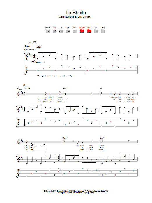 Learn to play The Smashing Pumpkins To Sheila sheet music for Guitar Tab in minutes. Price: 7.8900$ The Smashing Pumpkins To Sheila sheet music notes and chords arranged for Guitar Tab